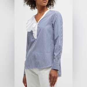 Ladies Harshman Vivienne Popover Tunic Striped Blouse Navy Stripes Large NWT